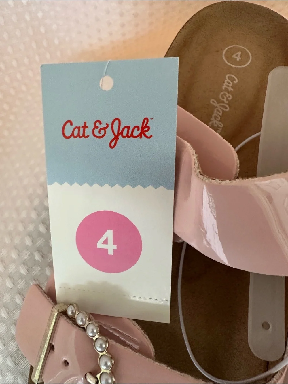 Cat & Jack Light Pink Pearl Buckle Slide Sandals NEW Big Girls Size 4